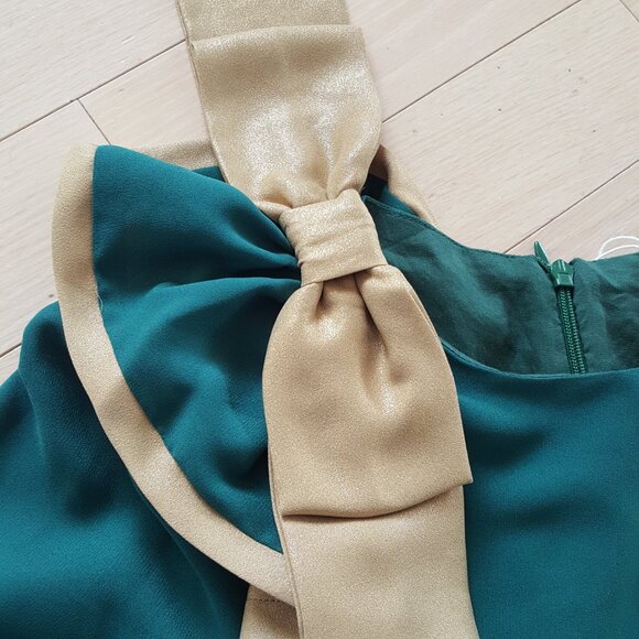 Patachou ! Girls Green & Gold Bow Chiffon Dress ( Y 10) - Picture 6 of 9